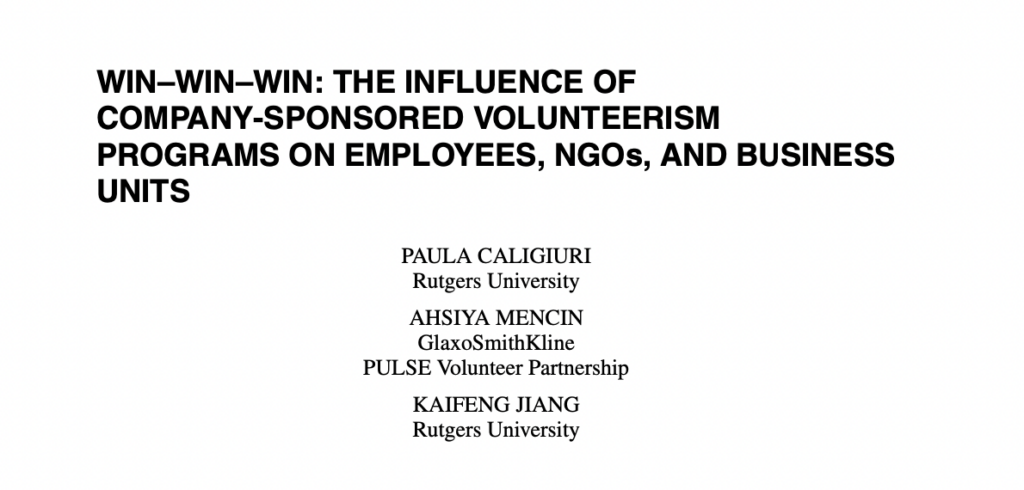 WIN-WIN-WIN: The Influence of Company-Sponsored Volunteerism Programs on Employees, NGOs and Business Units