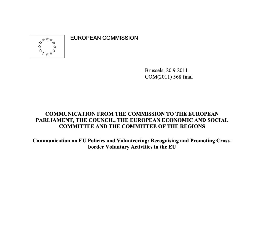Communication on EU Policies and Volunteering: Recognizing and Promoting Cross
