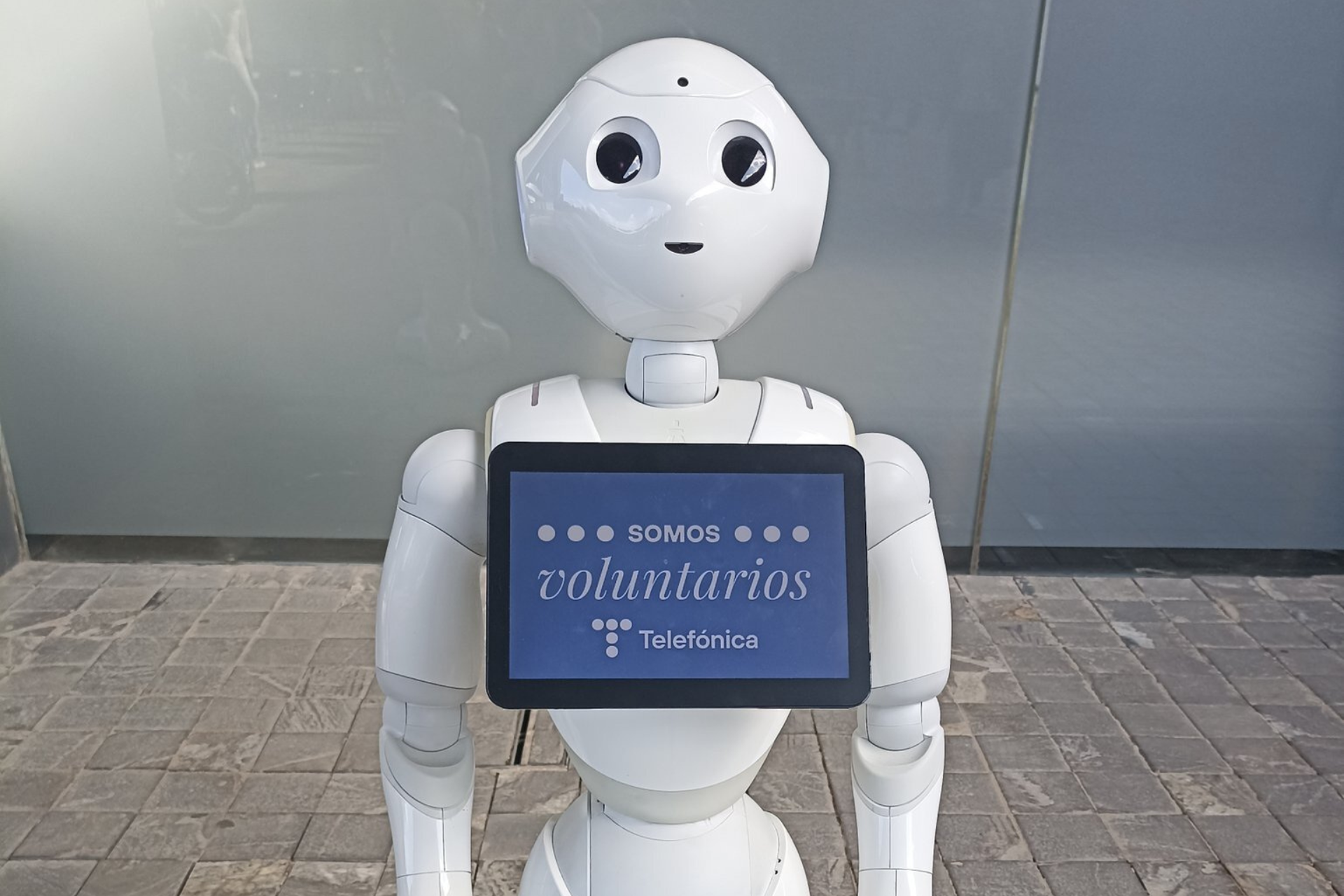 Un robot da la bienvenida al día del voluntariado de Telefónica